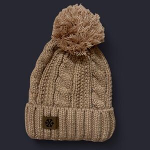 Cozy Tan Knit Pom-Pom Winter Beanie
